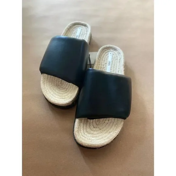 Zara Casual Jute Quilted Sandals Black - Picture 3 of 5